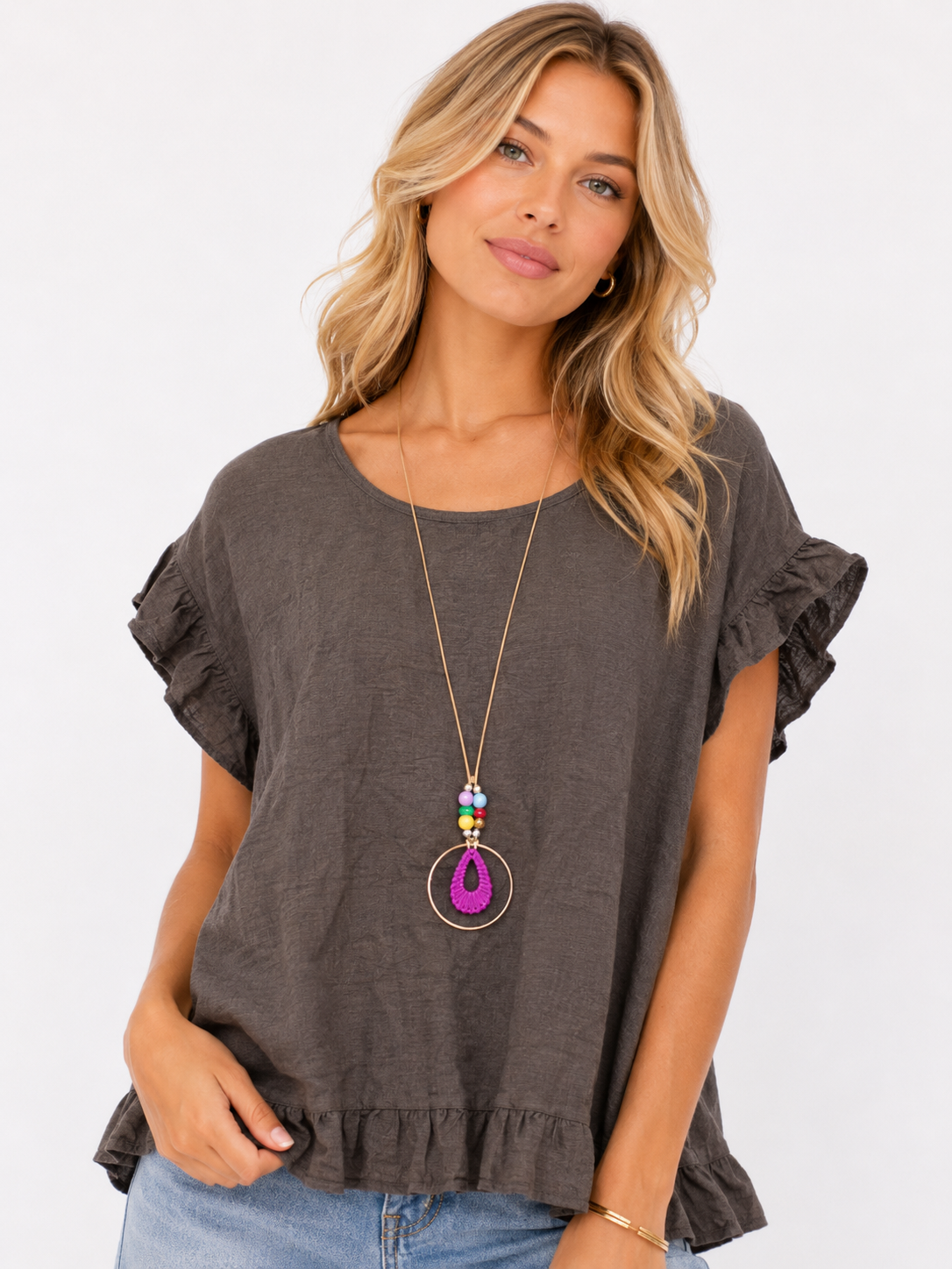 Frilly Sleeve Linen Blouse