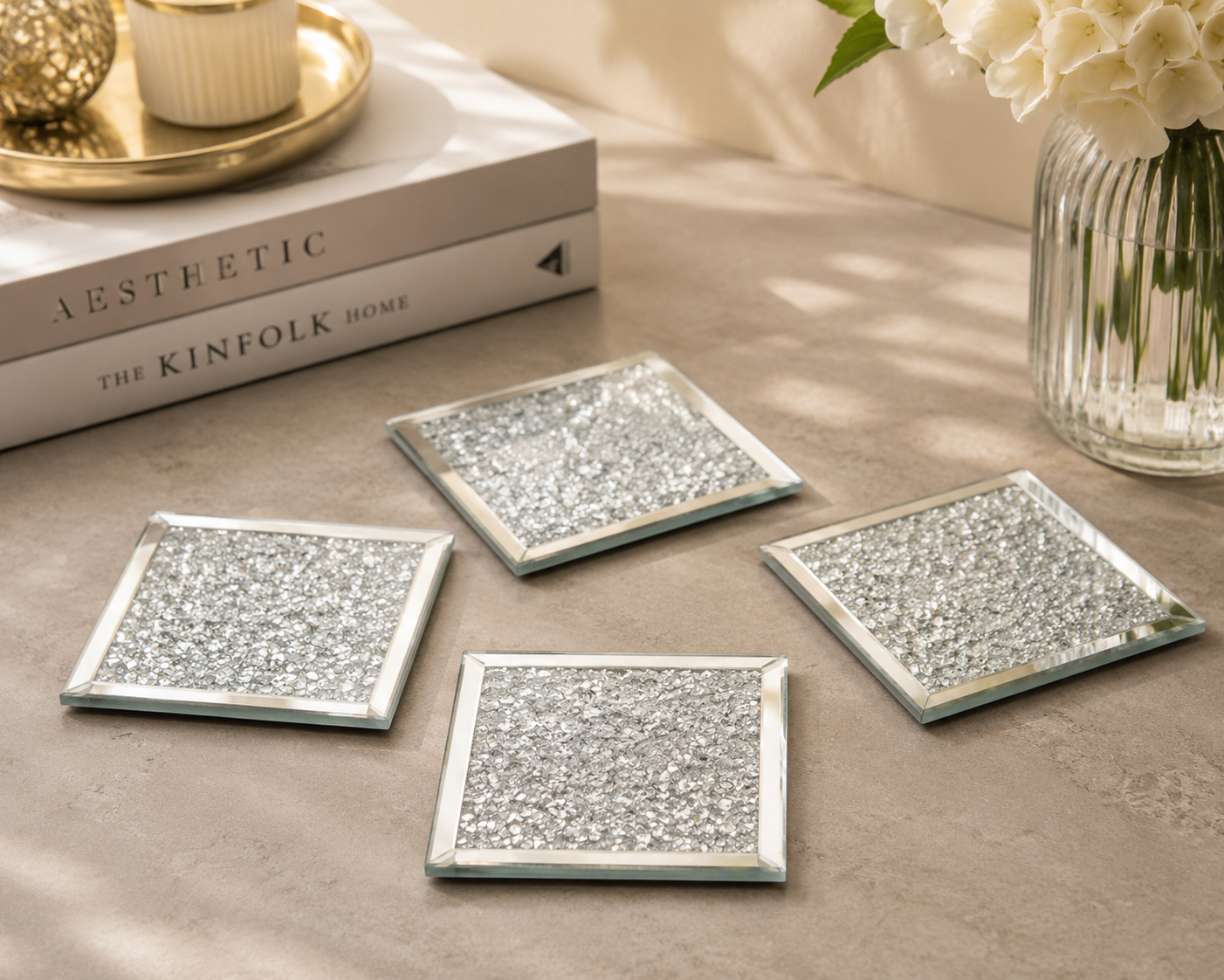 Silver Sparkly Coasters (4 Piece)