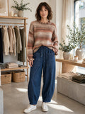 Barrell leg elasticated jeans