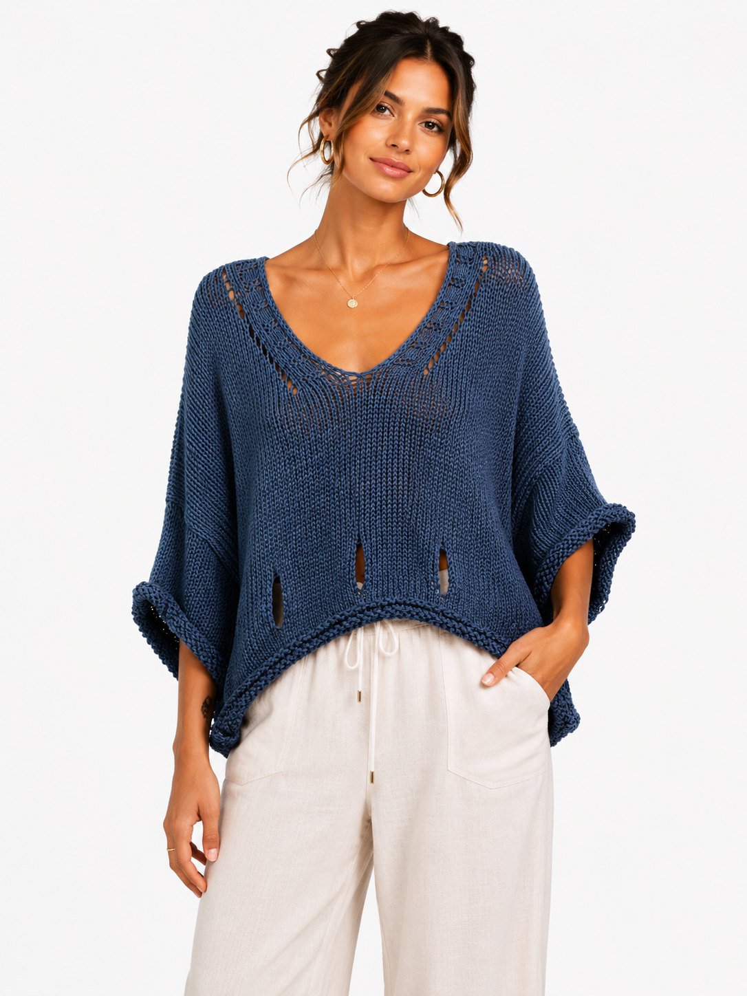 V-Neck Distressed Jumper