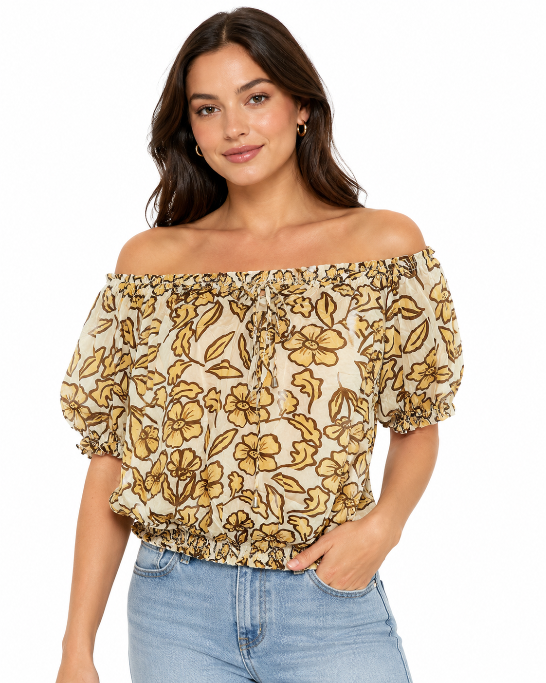 Off Shoulder Patterned Blouse