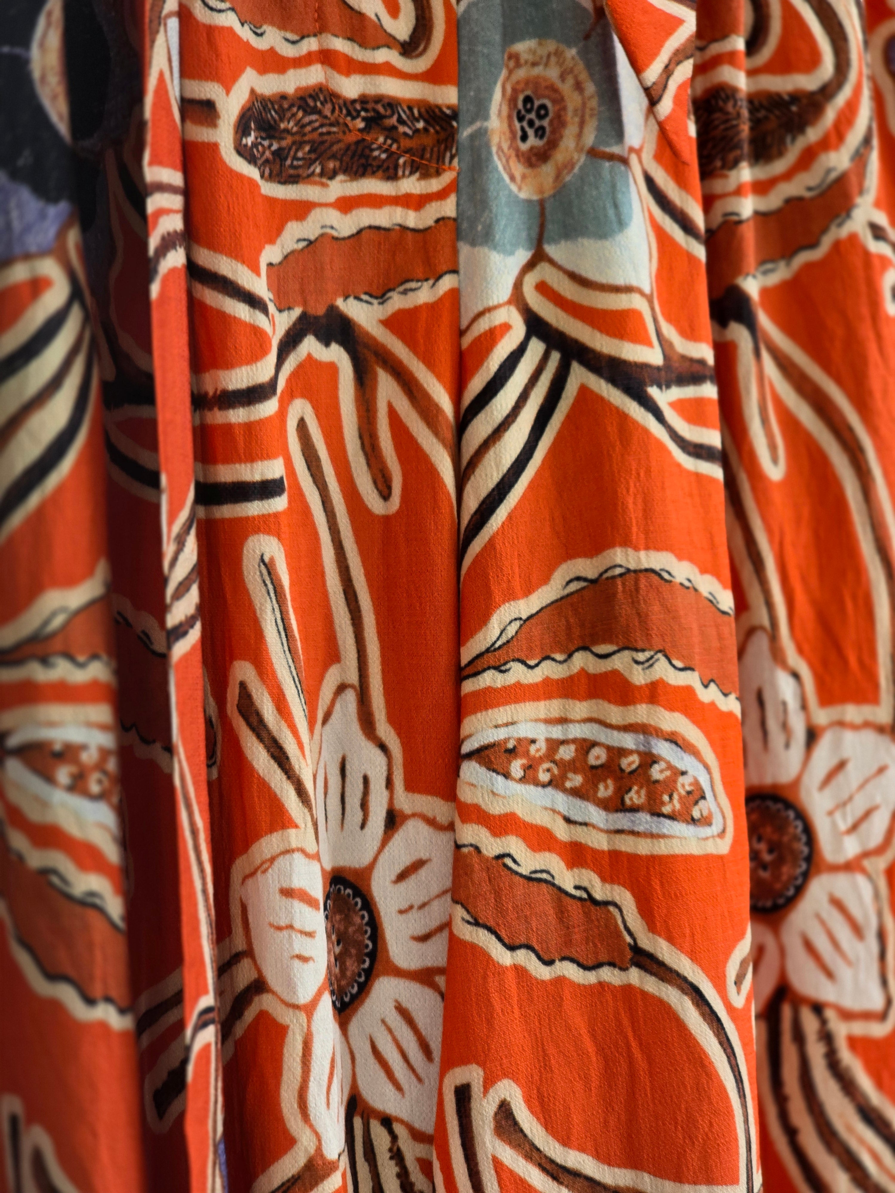 Wide Leg Patterned Trousers- Orange