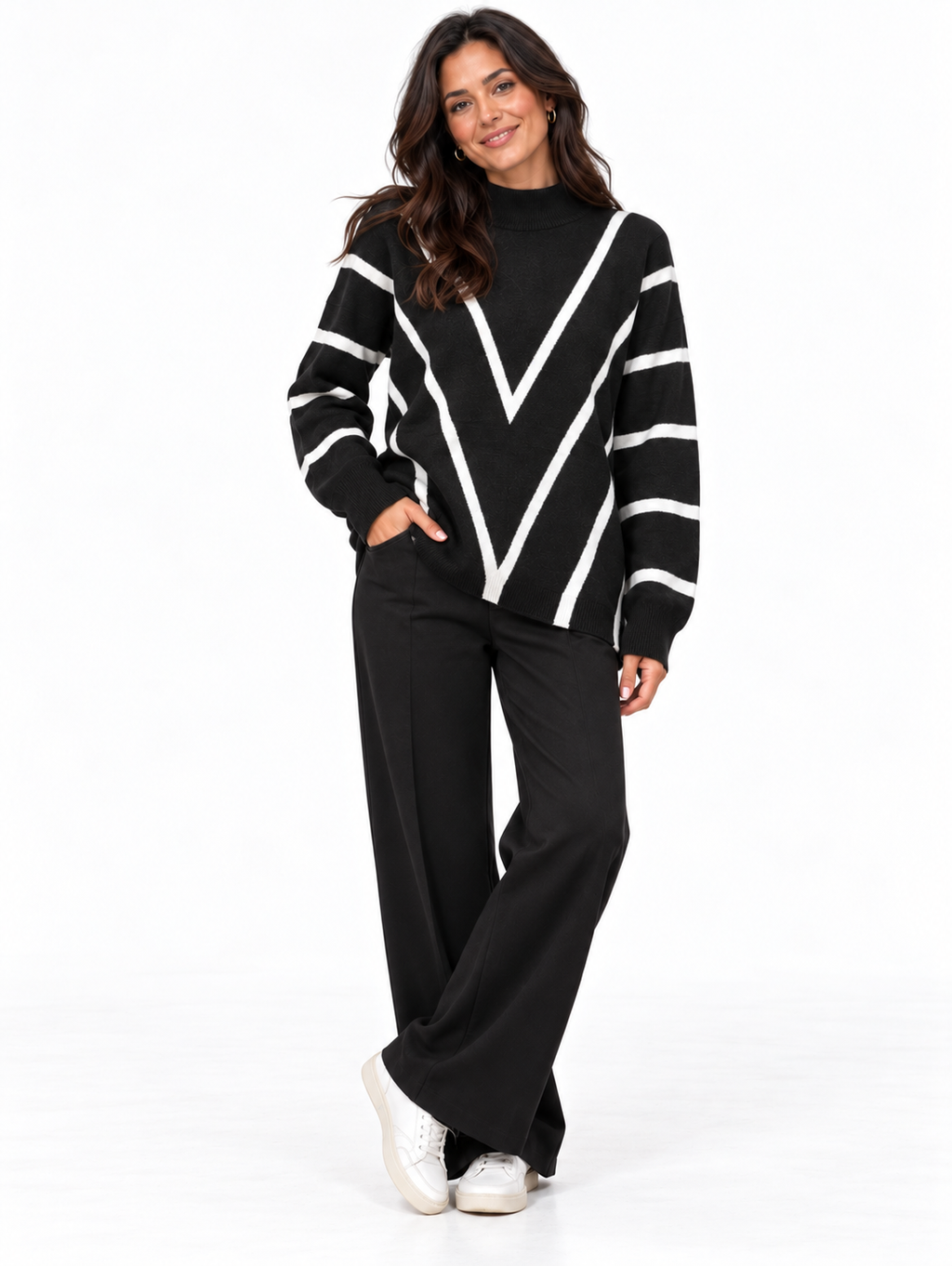 Chevron Contrast Knit Jumper