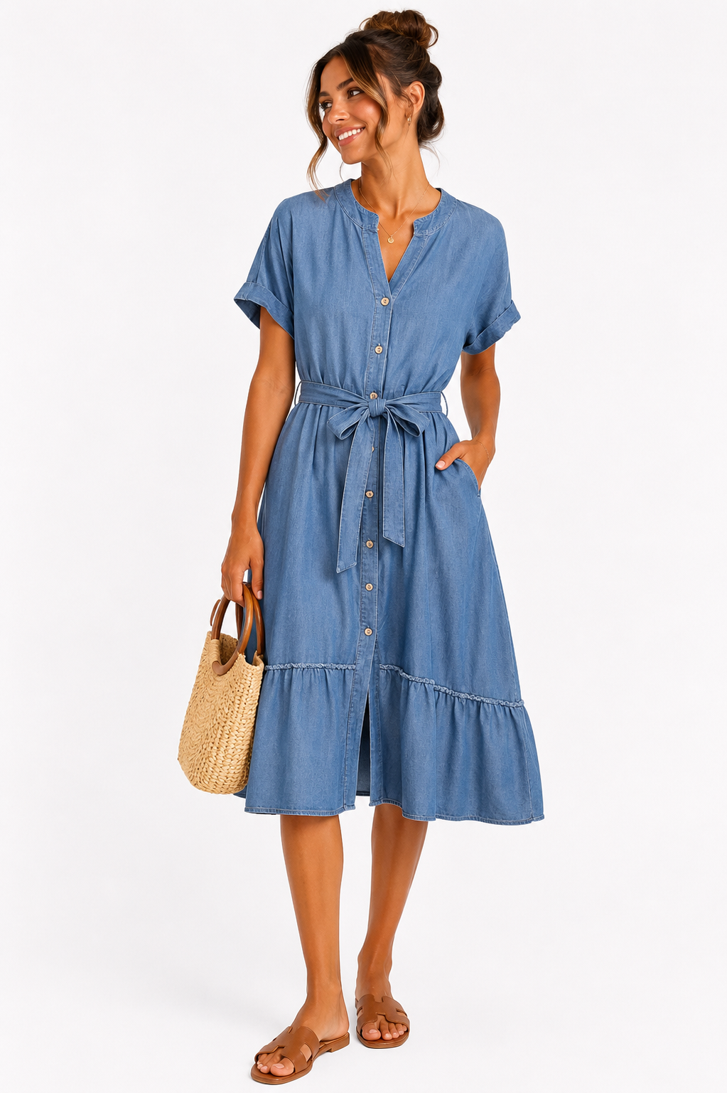 Demin Tie Waist Dress