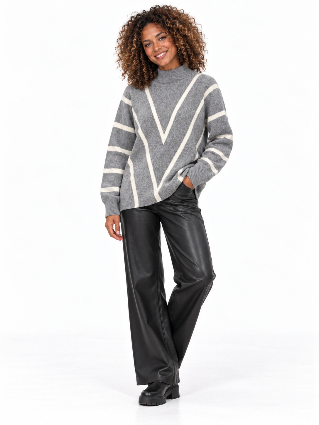 Chevron Contrast Knit Jumper