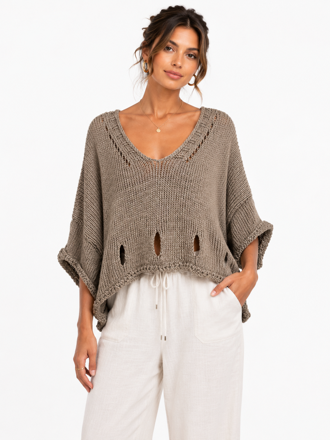 V-Neck Distressed Jumper