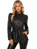 Belted Leather Look Jacket