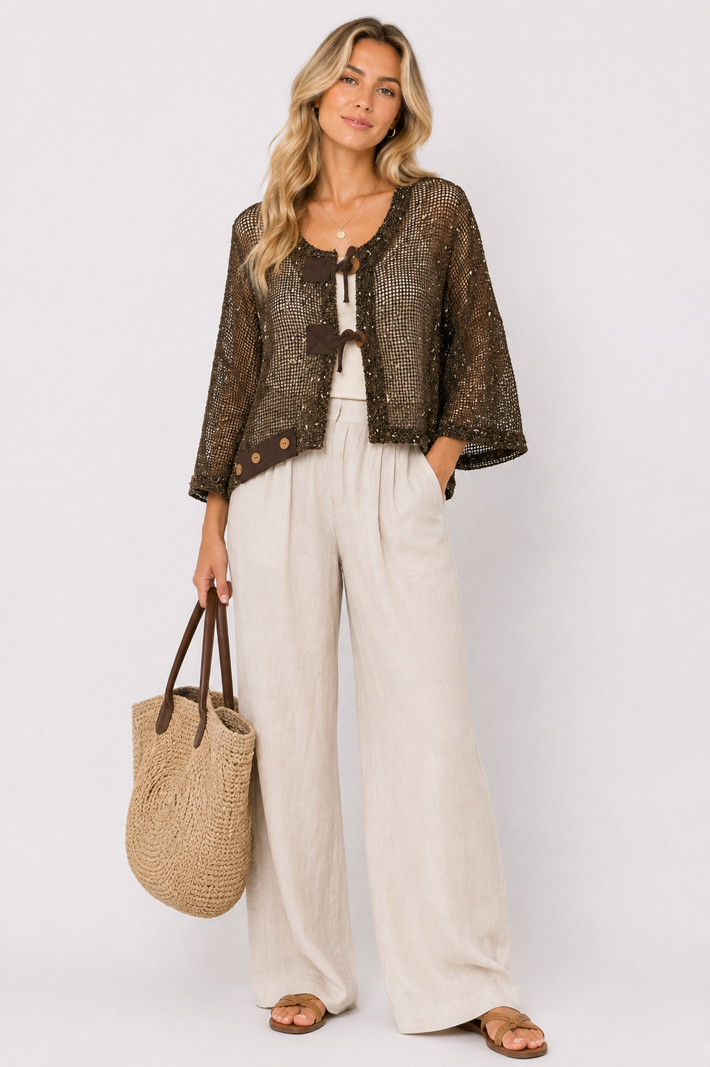 Crochet Knitted 3/4 Sleeve Top