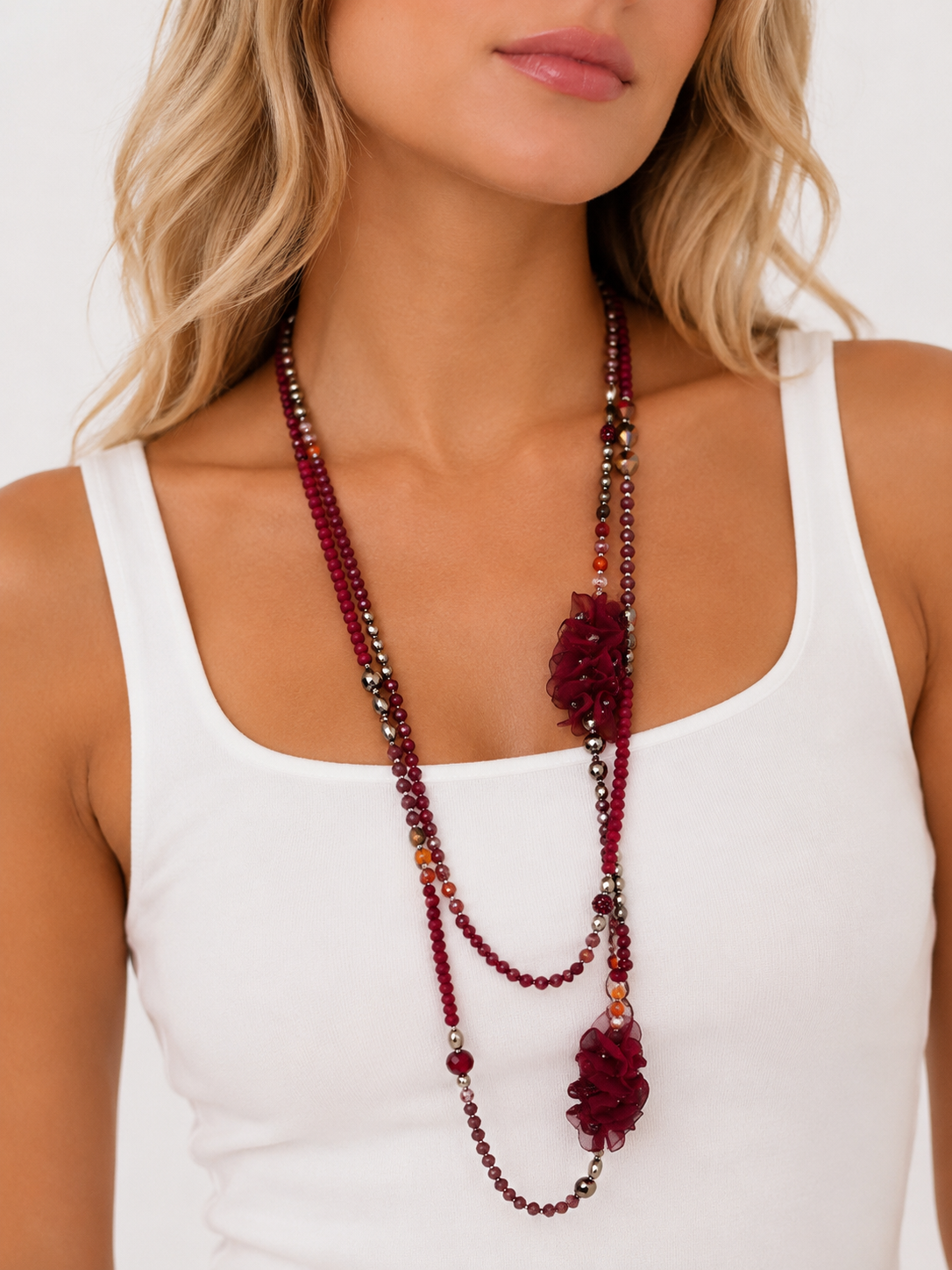 Layered Beaded Necklace - Wine