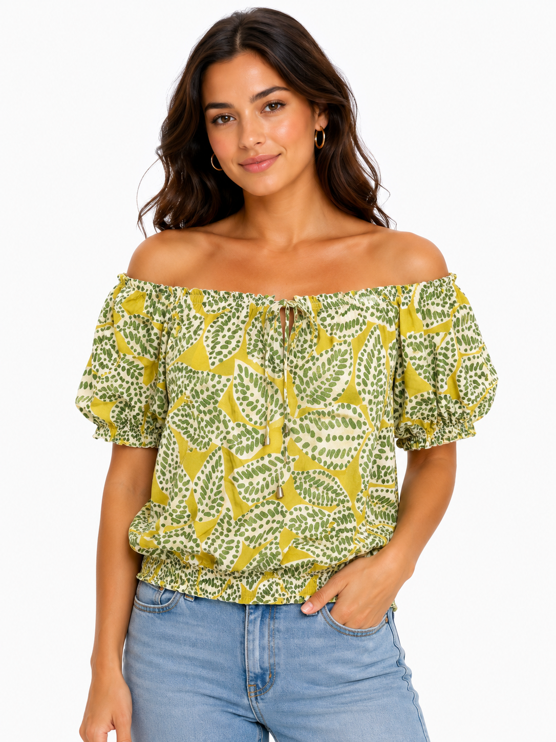 Off Shoulder Patterned Blouse