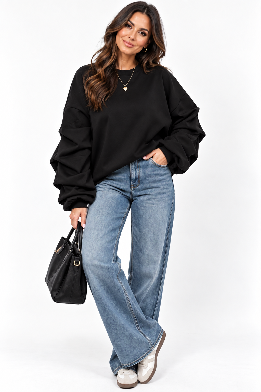 Ruched Sleeve Sweatshirt