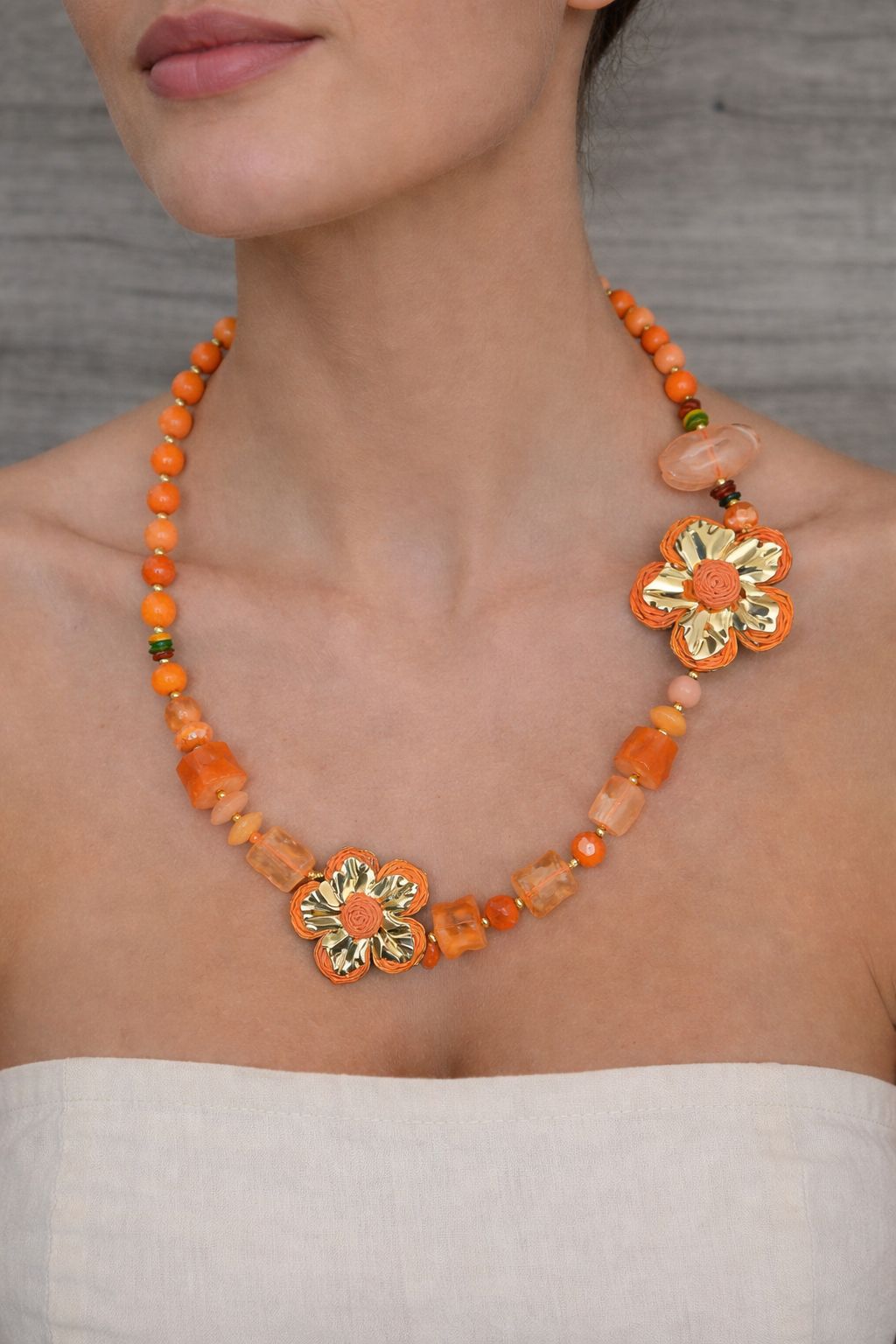 Flower Necklace - Orange