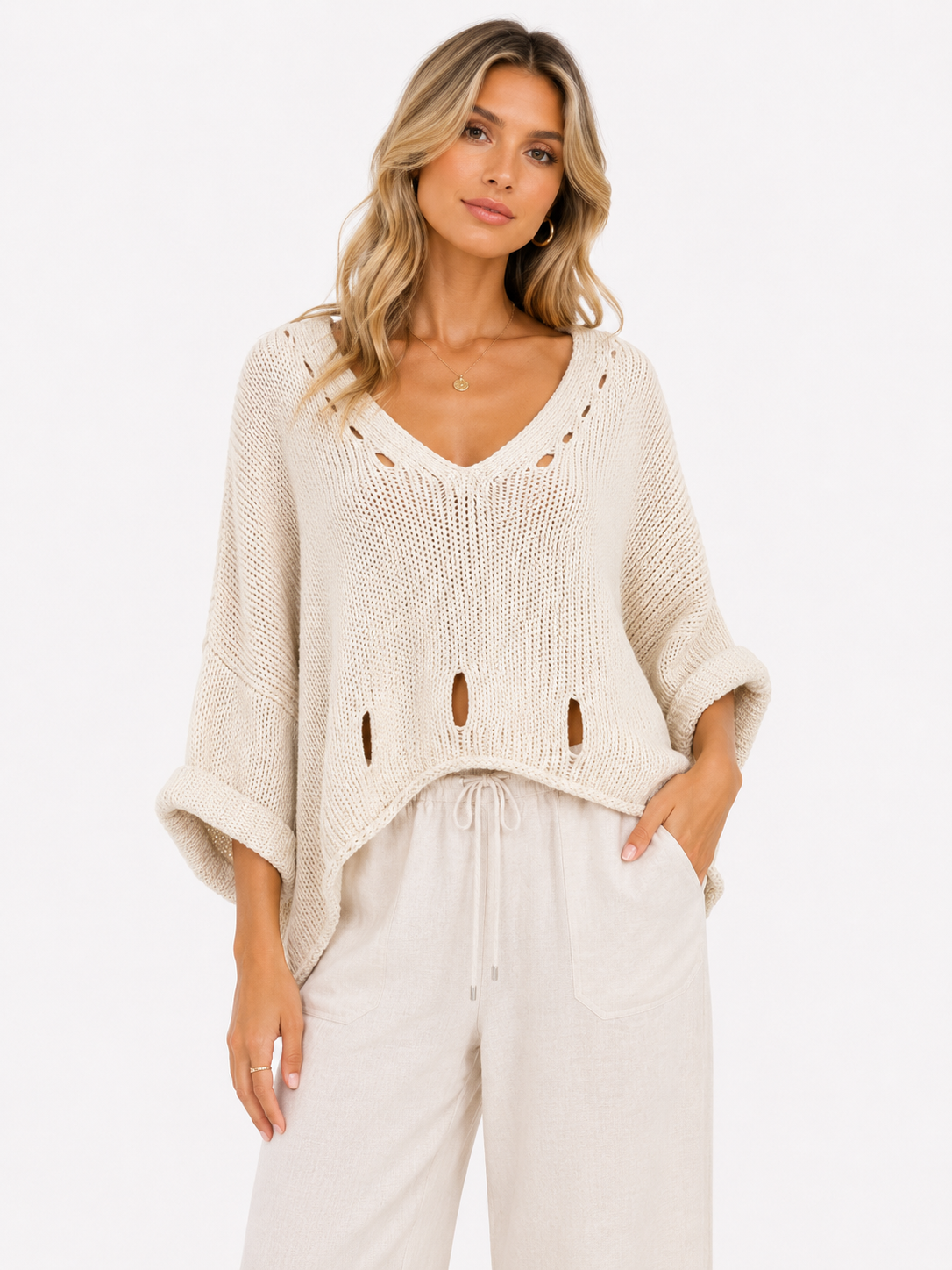 V-Neck Distressed Jumper