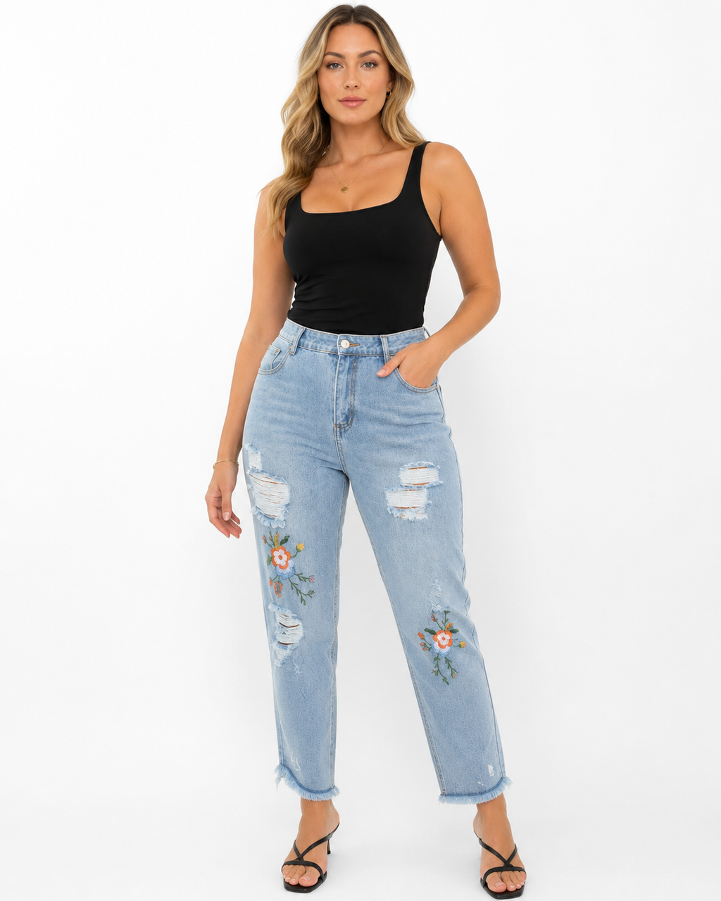 Embroidered Floral Jeans