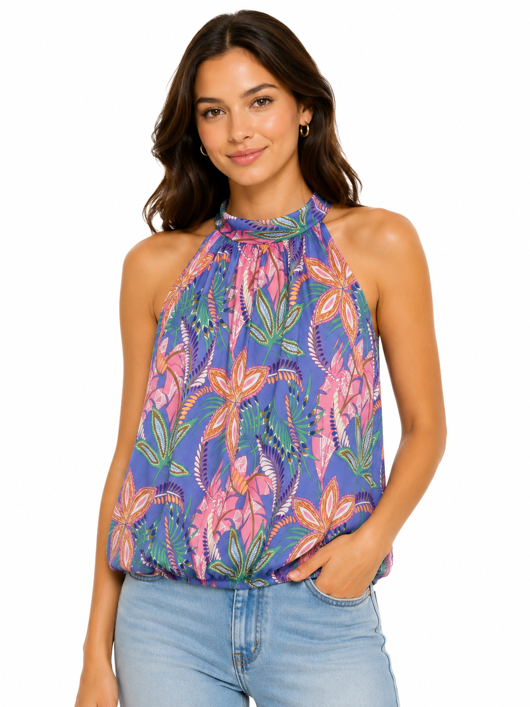 Patterned Halter Neck Top