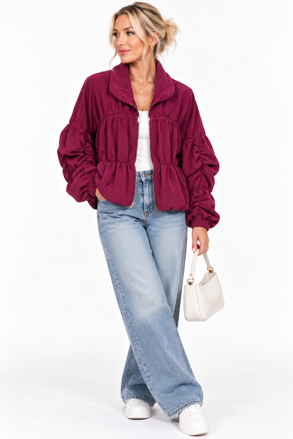 Puckered Ruffle Sleeve Jacket
