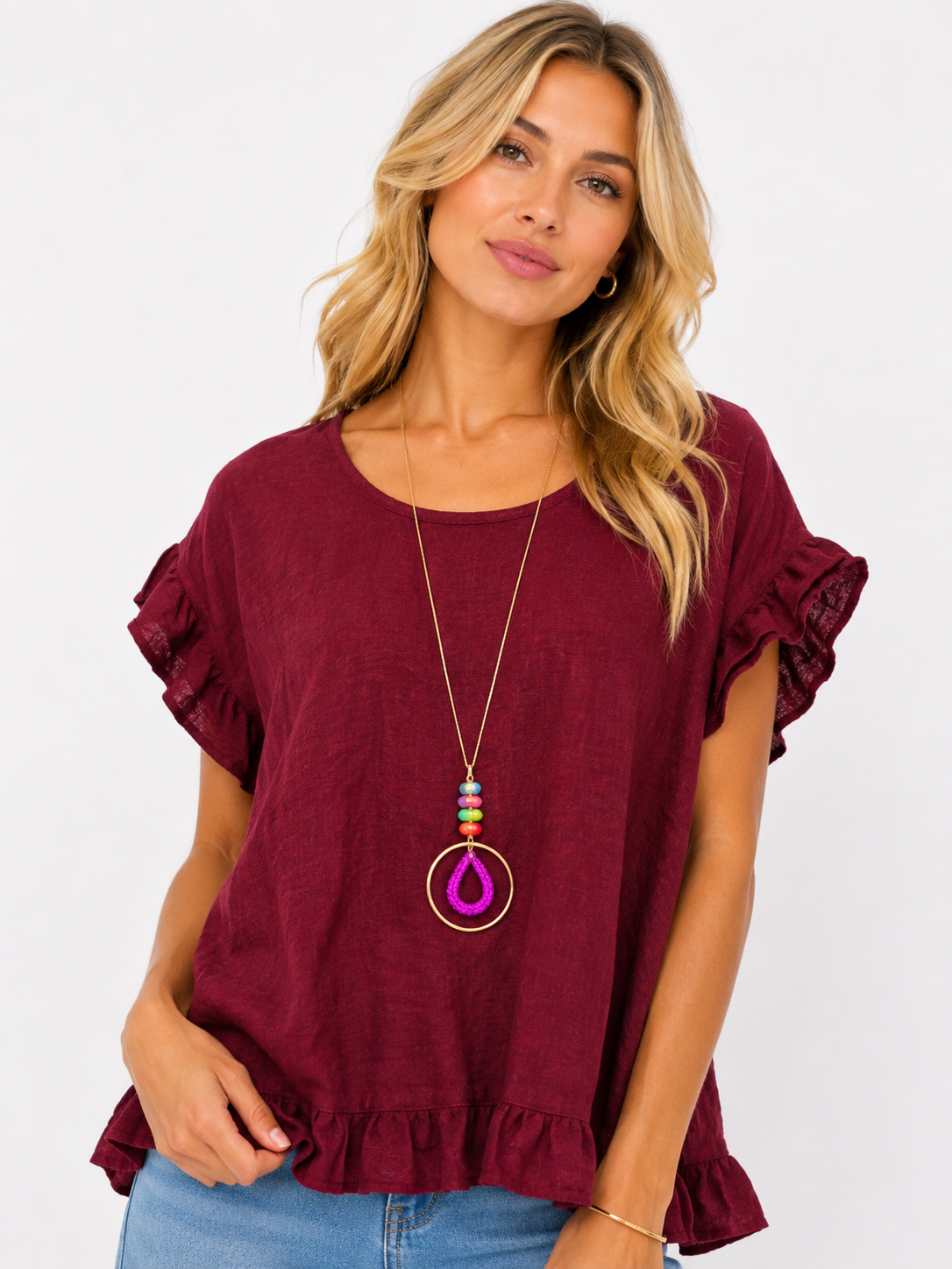 Frilly Sleeve Linen Blouse