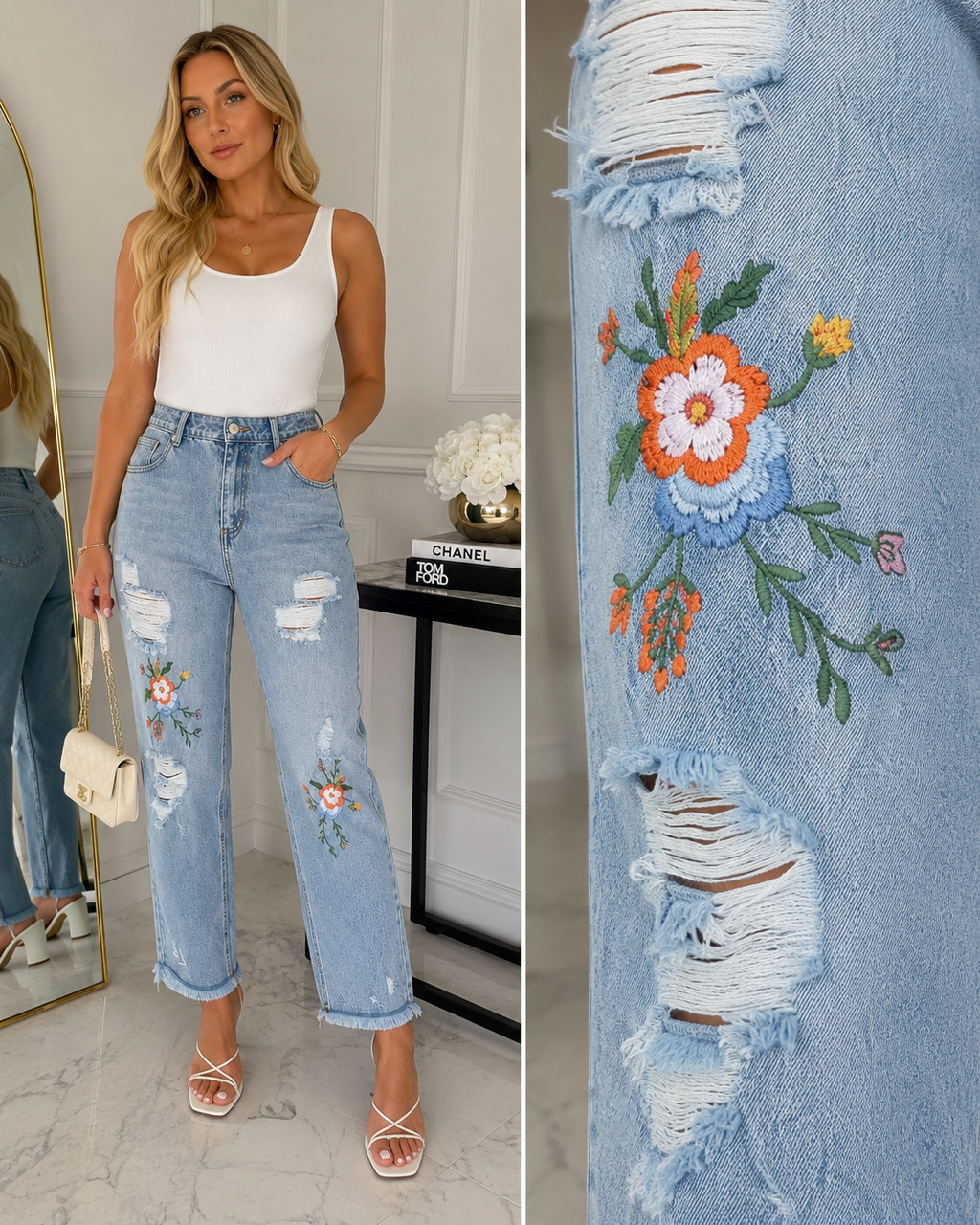 Embroidered Floral Jeans