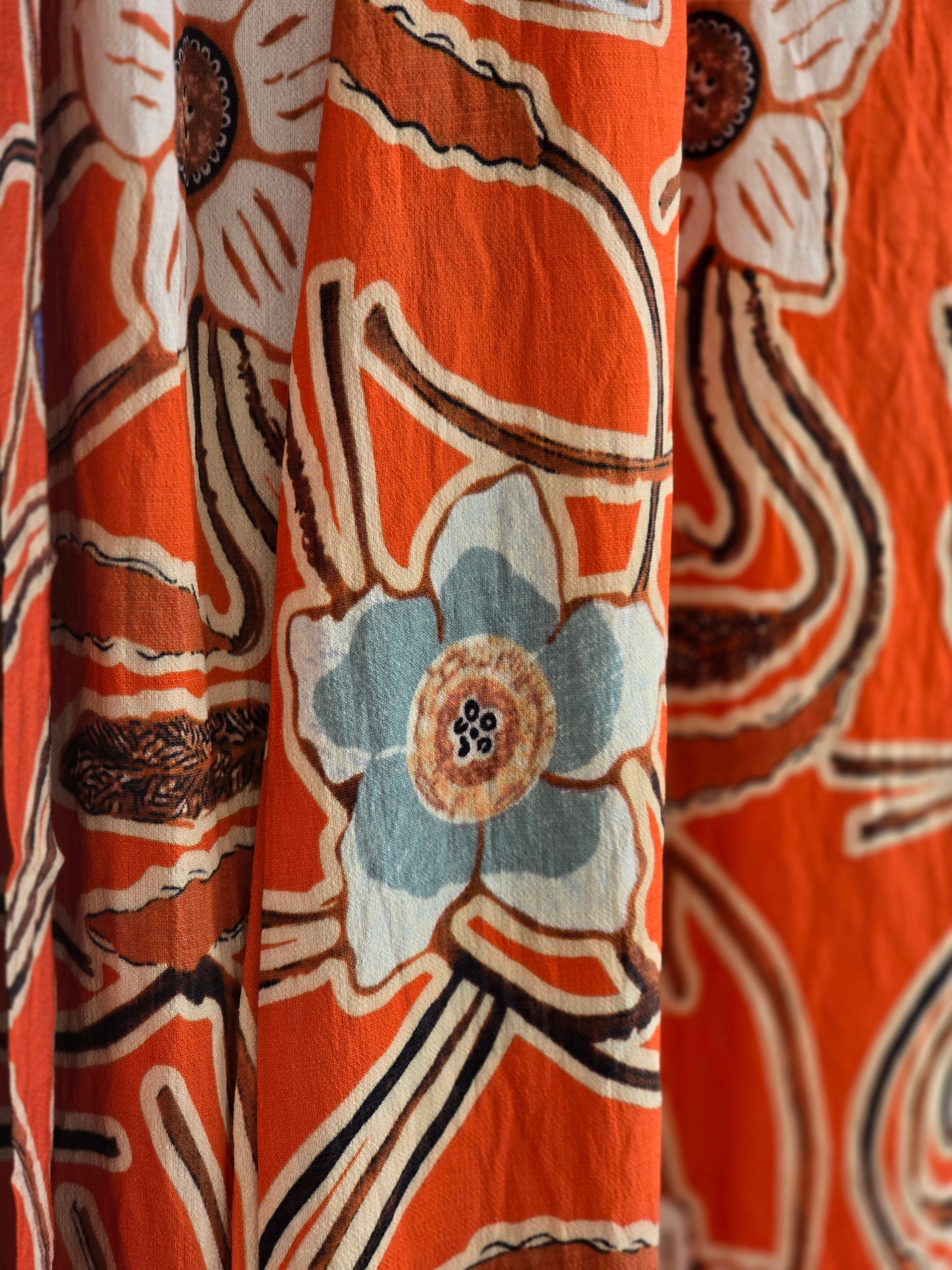 Wide Leg Patterned Trousers- Orange