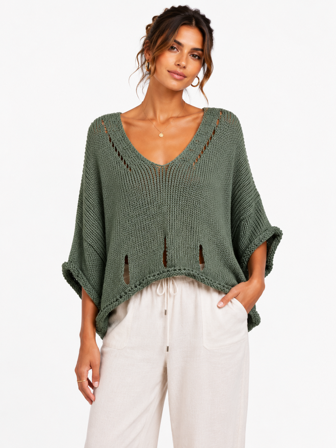 V-Neck Distressed Jumper