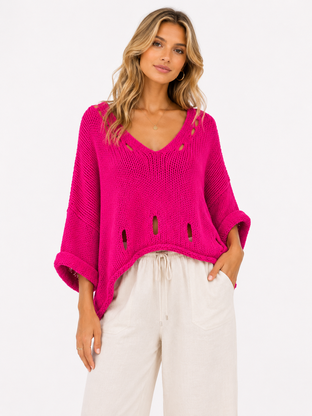 V-Neck Distressed Jumper