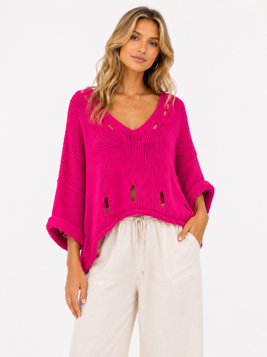 V-Neck Distressed Jumper