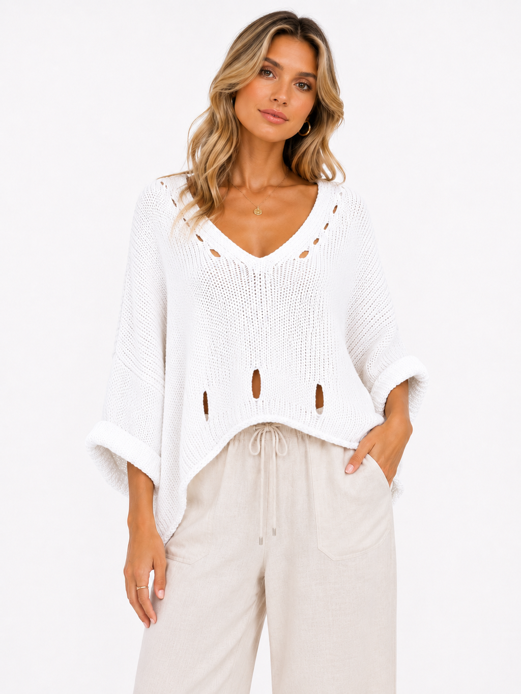 V-Neck Distressed Jumper