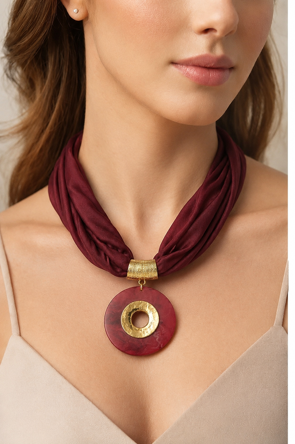 Fabric Necklace - Deep Red