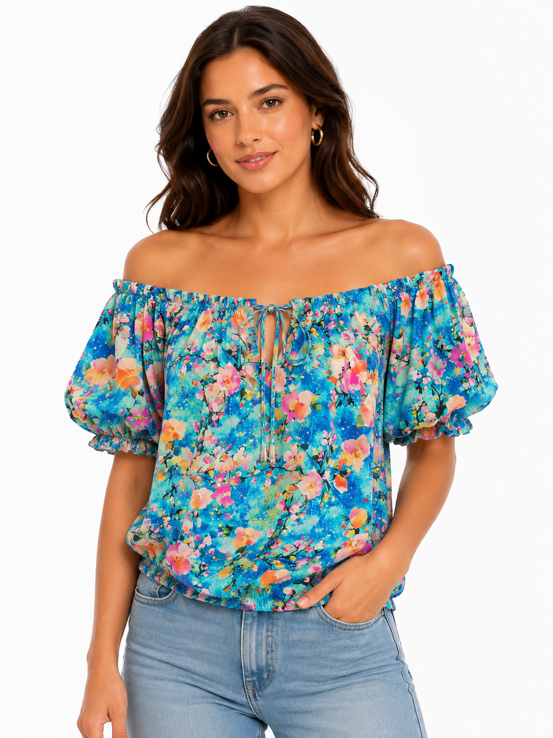 Off Shoulder Patterned Blouse