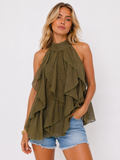 Frilly Halter Neck Top - Khaki