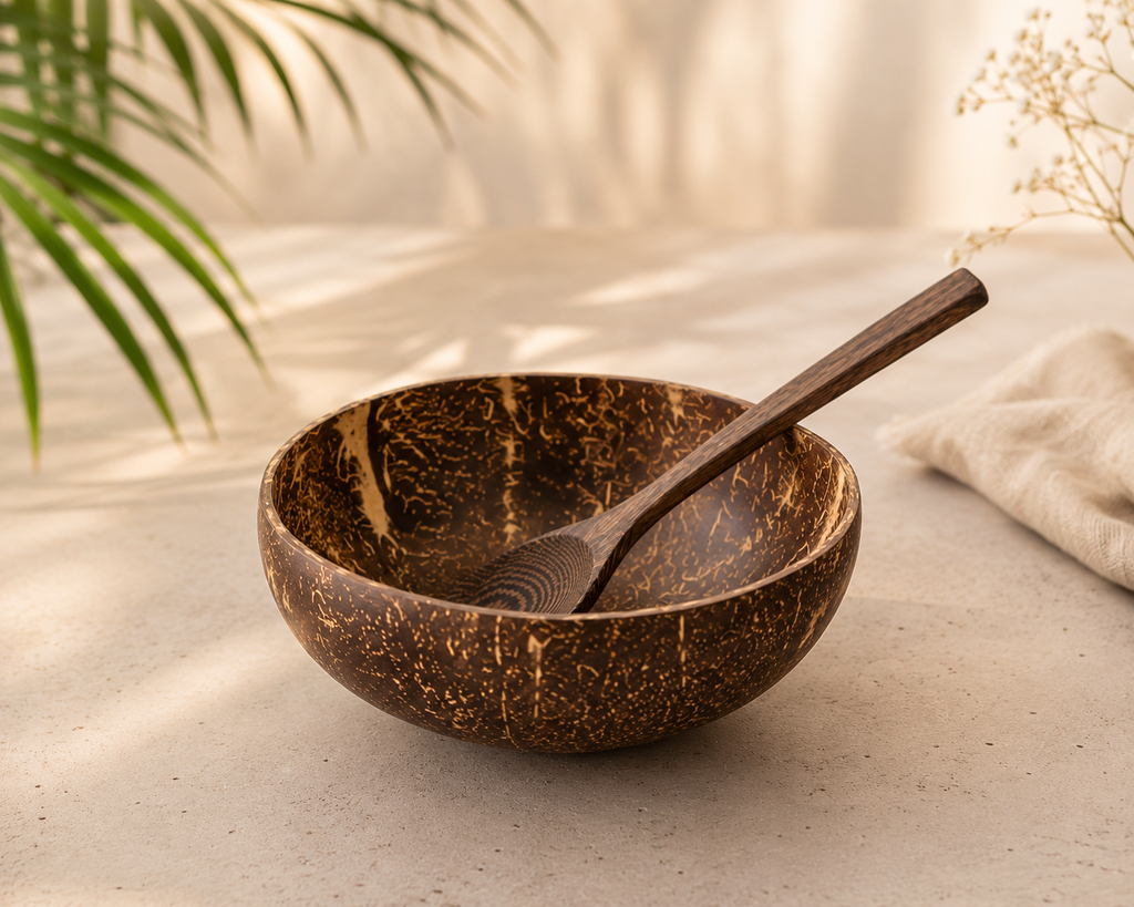 Polished Coco Bowls with Spoons (4 Piece)