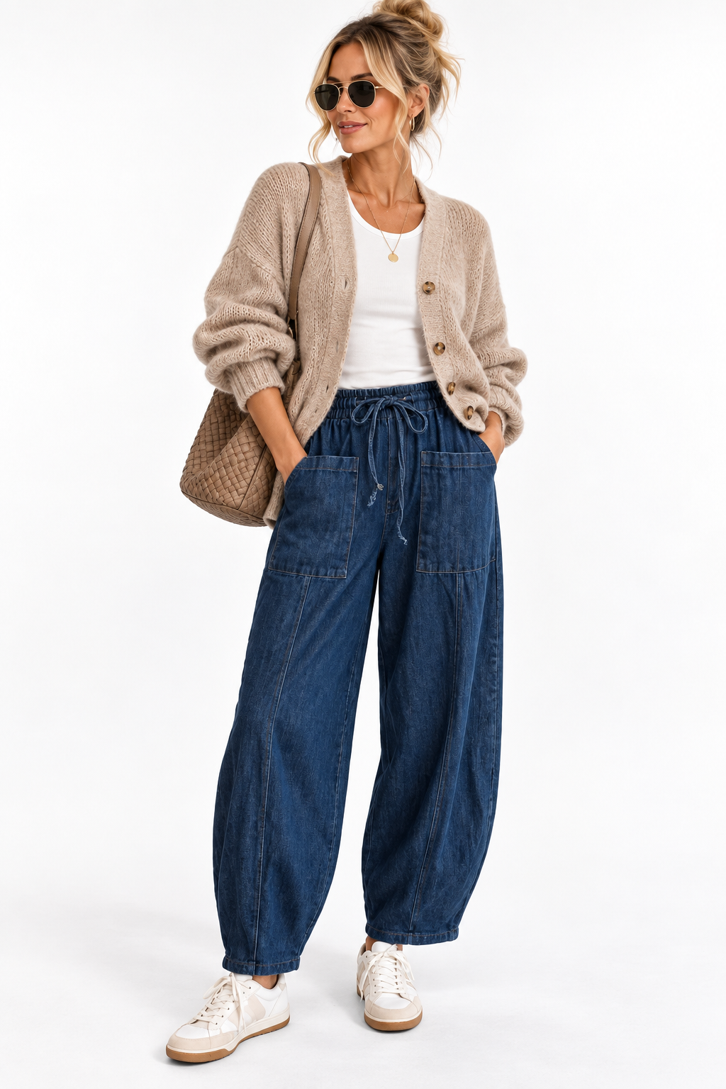Barrell leg elasticated jeans
