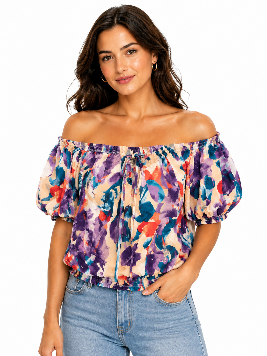 Off Shoulder Patterned Blouse