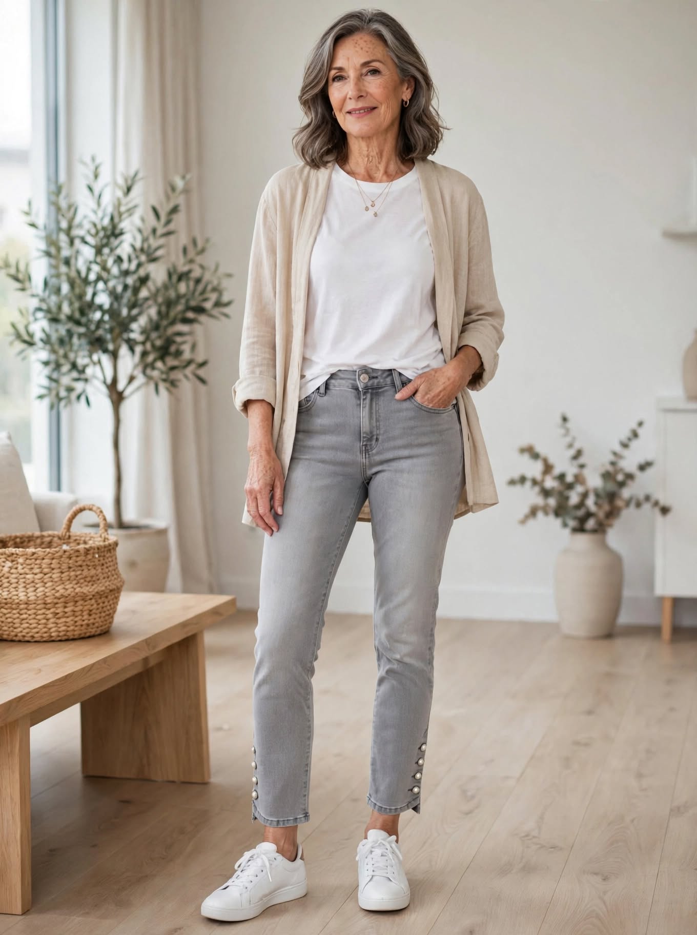 Grey Boot Leg Pearl Jeans