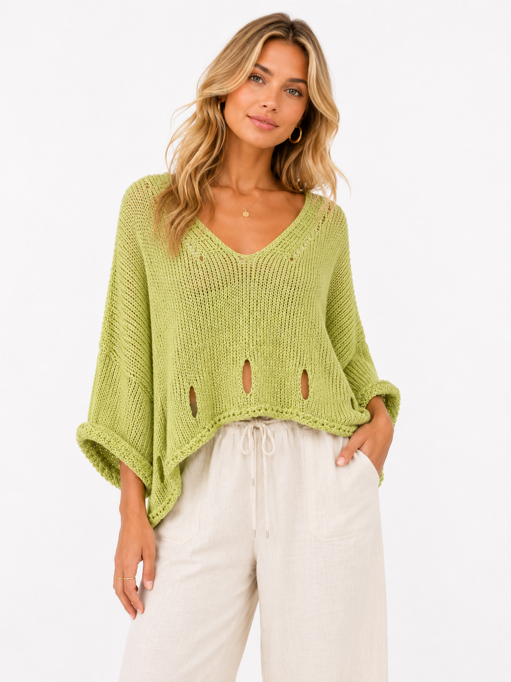 V-Neck Distressed Jumper