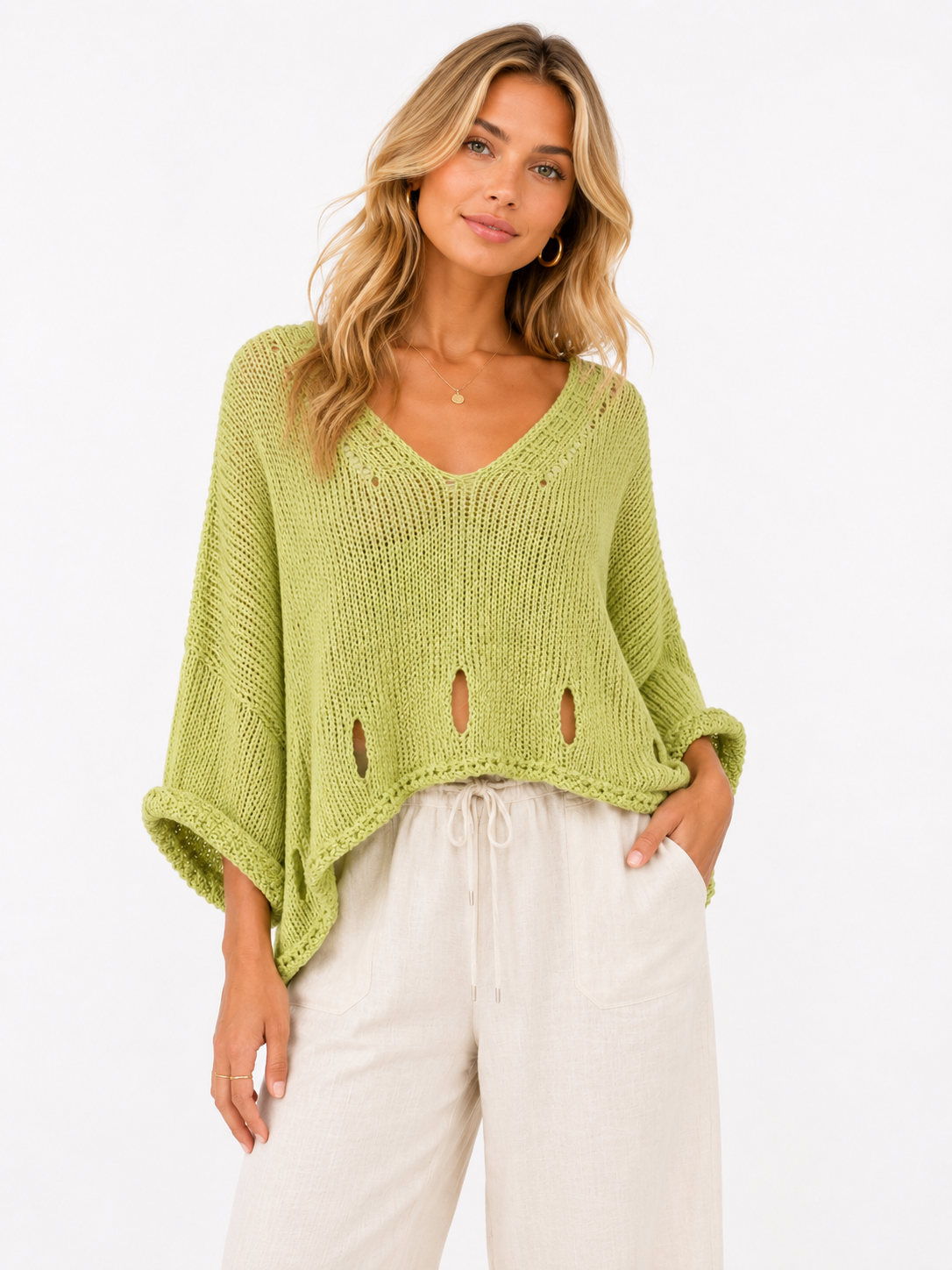 V-Neck Distressed Jumper