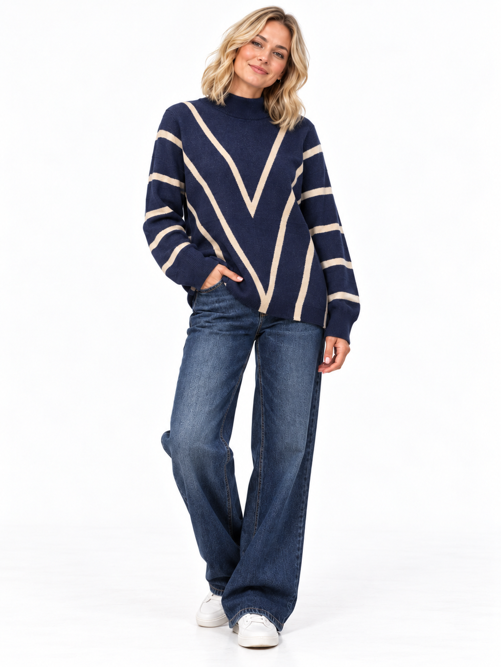 Chevron Contrast Knit Jumper