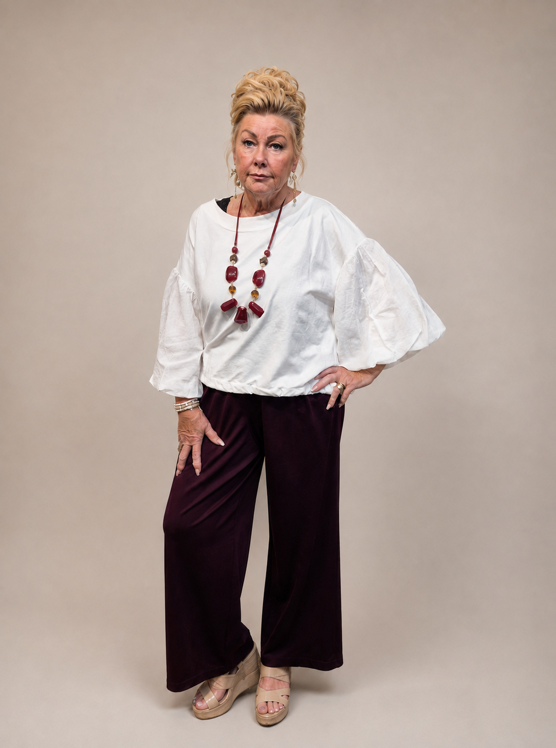 Ballon sleeve side tie top