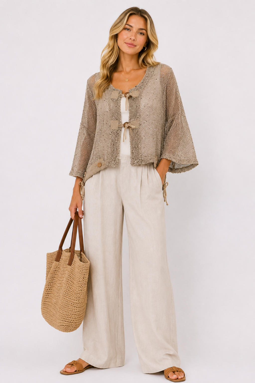 Crochet Knitted 3/4 Sleeve Top
