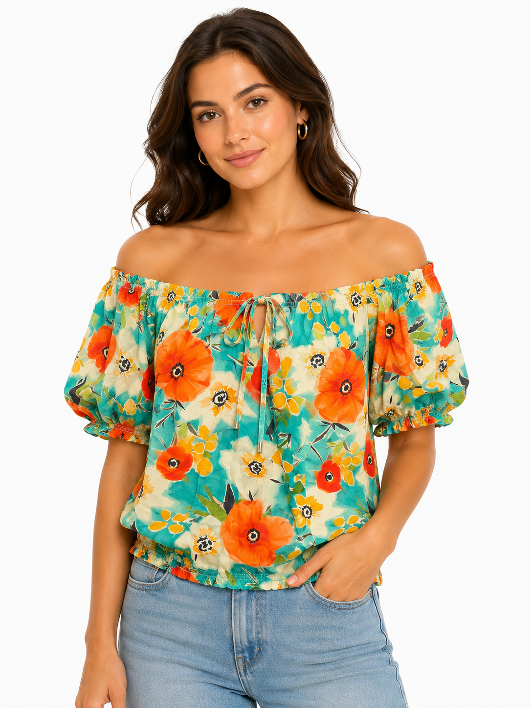 Off Shoulder Patterned Blouse
