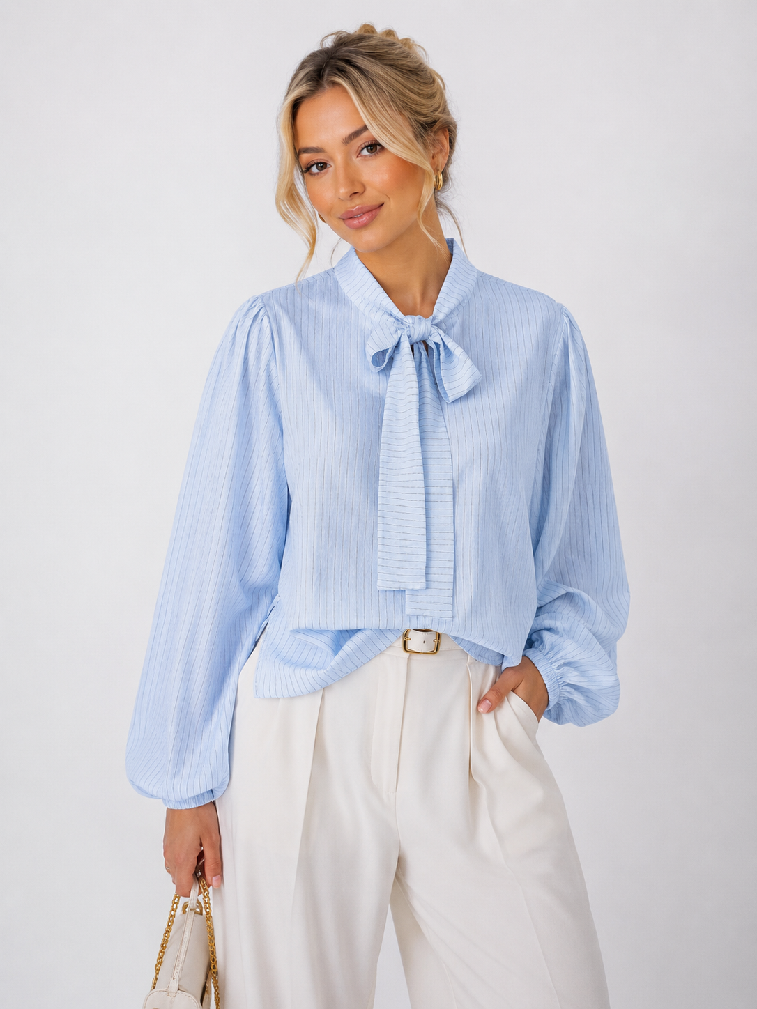 Bow Bubble Sleeve Blouse