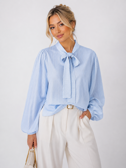 Bow Bubble Sleeve Blouse