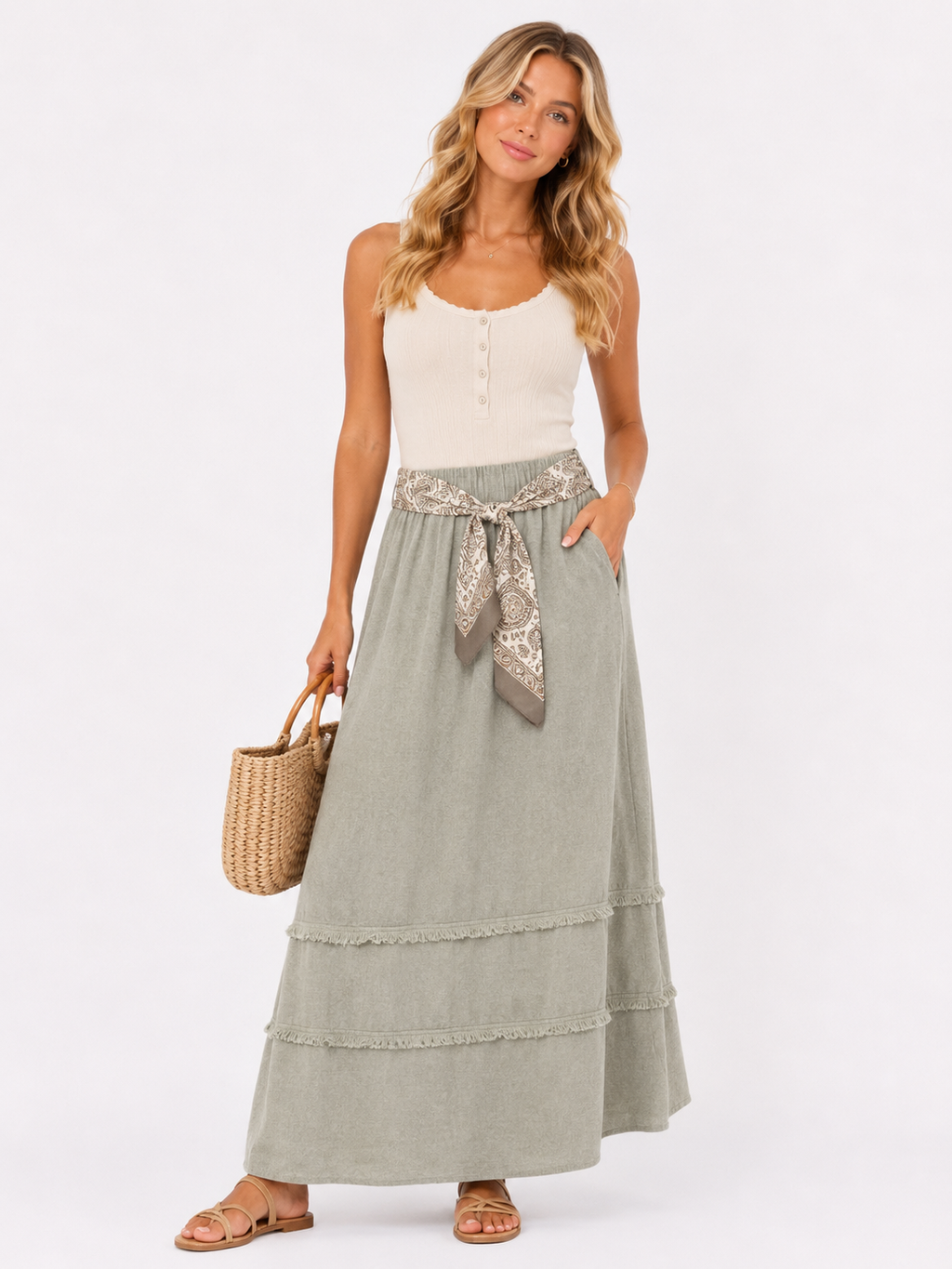 Long Linen Skirt with Scarf
