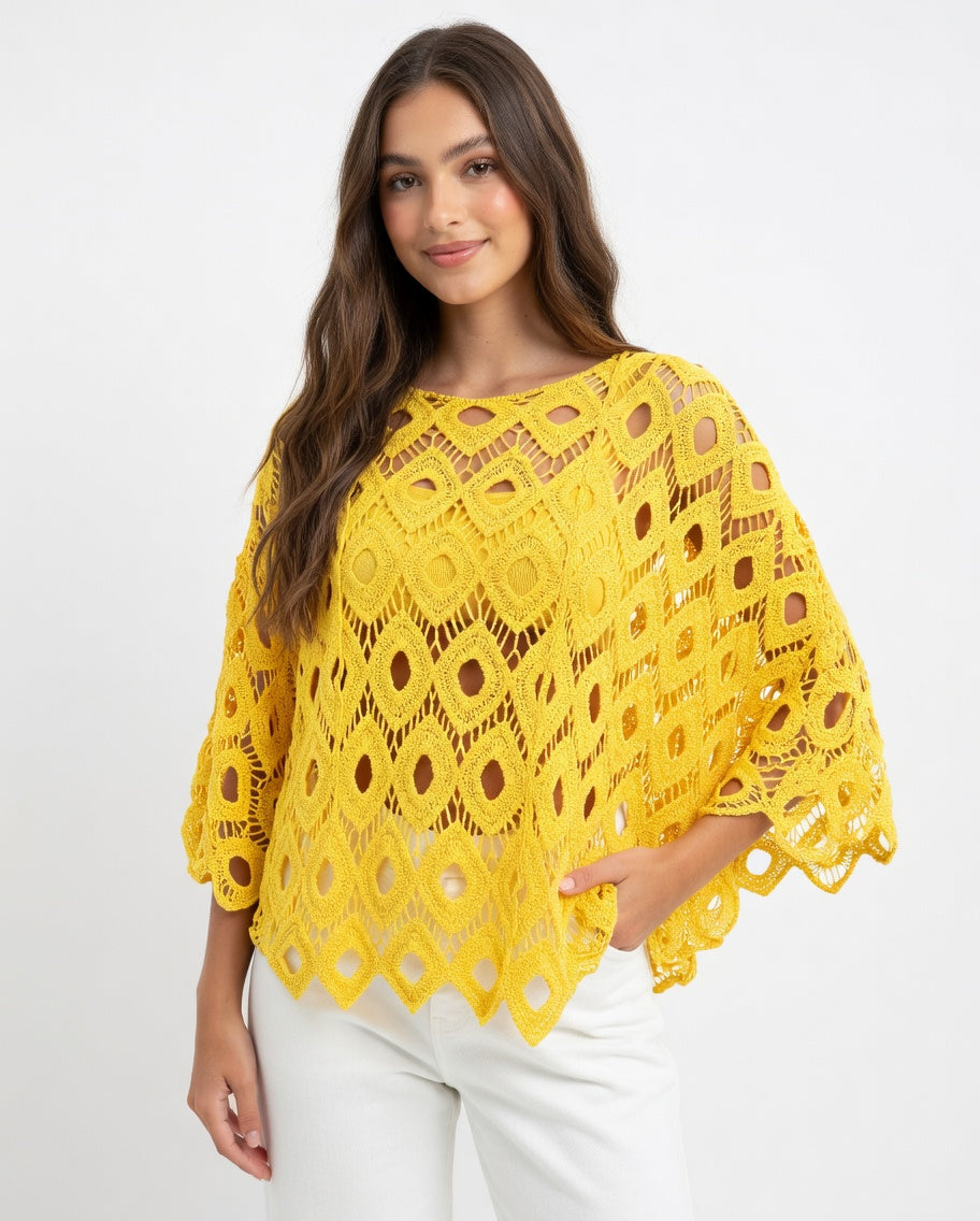 Diamond Crochet Throwover - Yellow