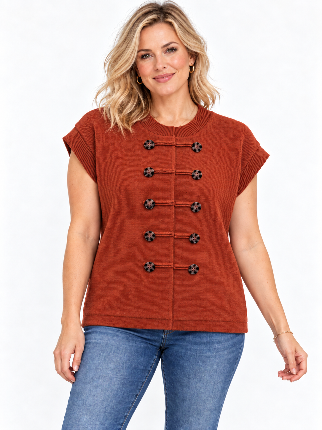 The Rust Button Detail Knit Top