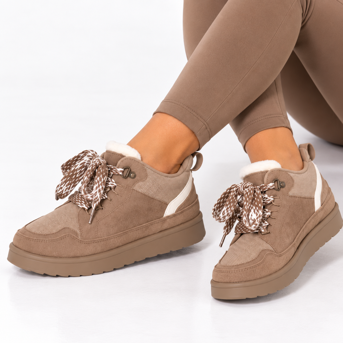Taupe Suede Cosy Lace-Up Platform Trainer