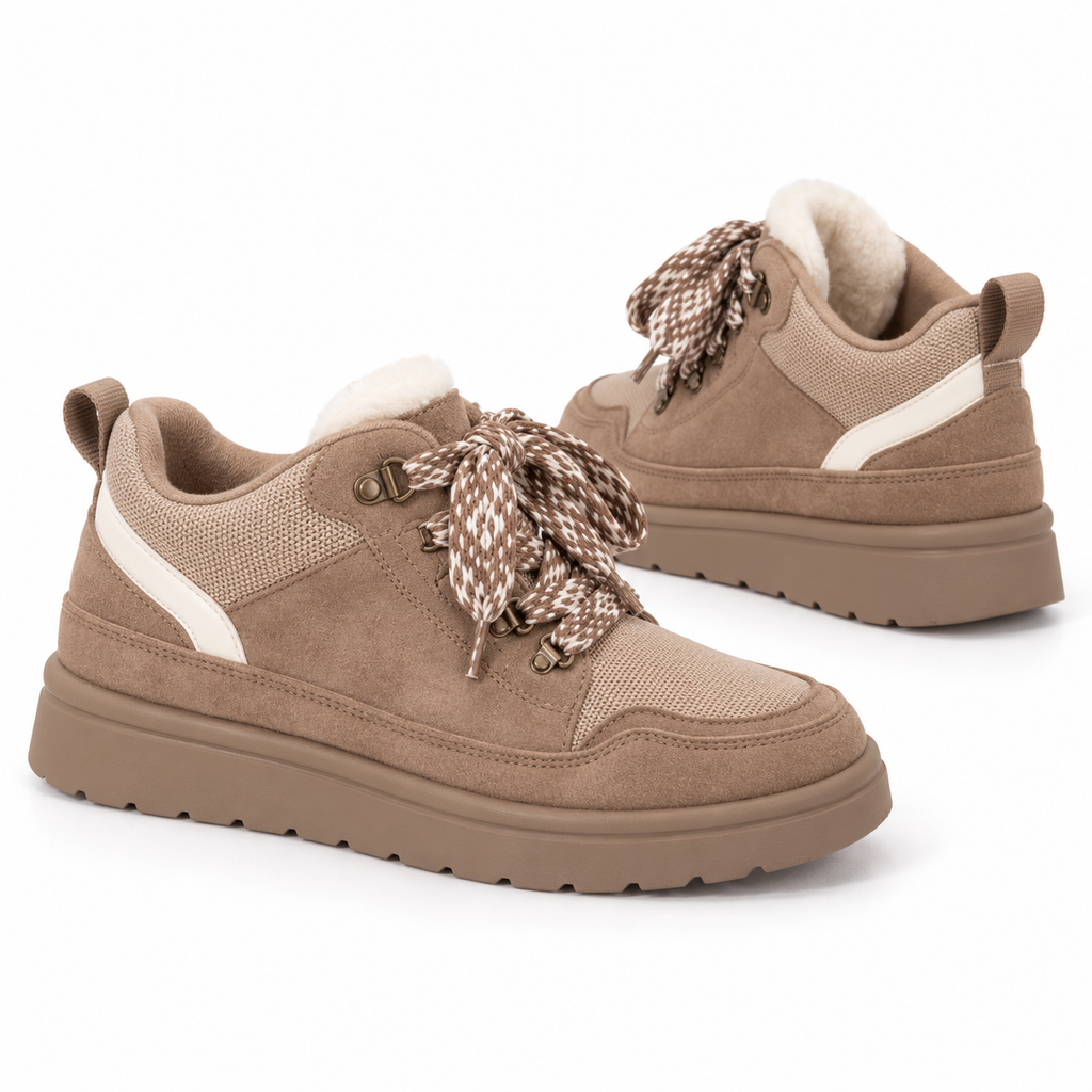 Taupe Suede Cosy Lace-Up Platform Trainer