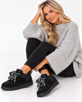 Black Suede Cosy Lace-Up Platform Trainer