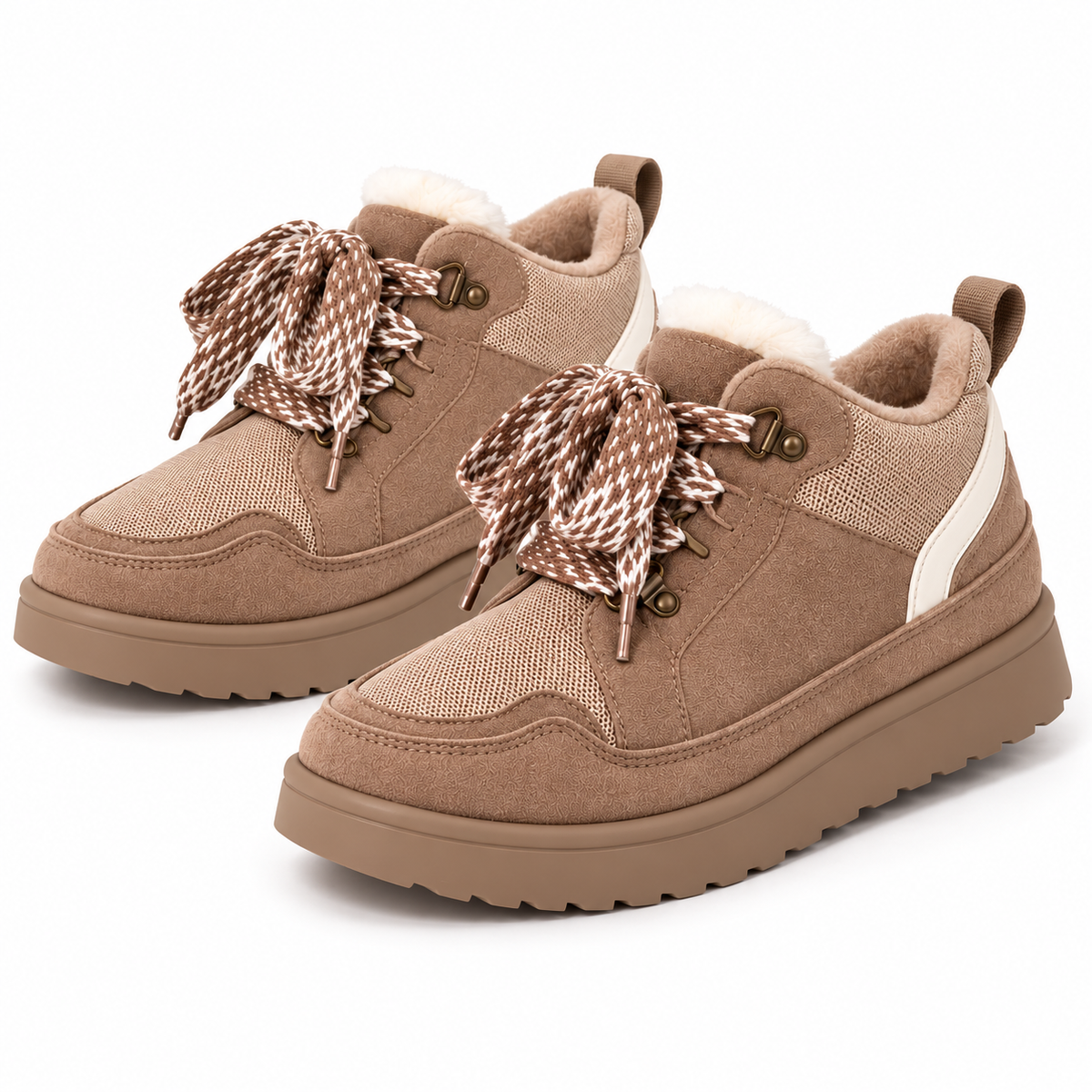Taupe Suede Cosy Lace-Up Platform Trainer
